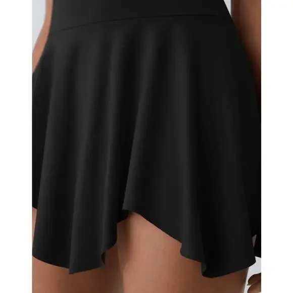 Halara Deep V Neck Racerback 2-in-1 Side Pocket Flare Mini Casual Dress - Picture 6 of 12